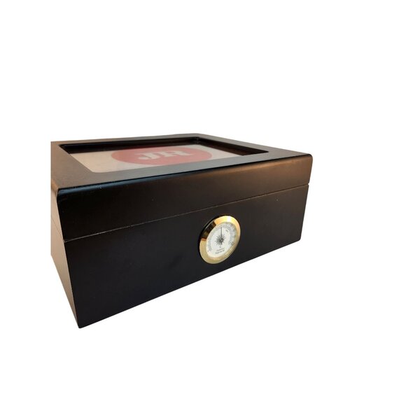 Black Wooden Cigar Humidor With Glass Top & Analog Hygrometer 10x9x4.5 Inches - Picture 9 of 11